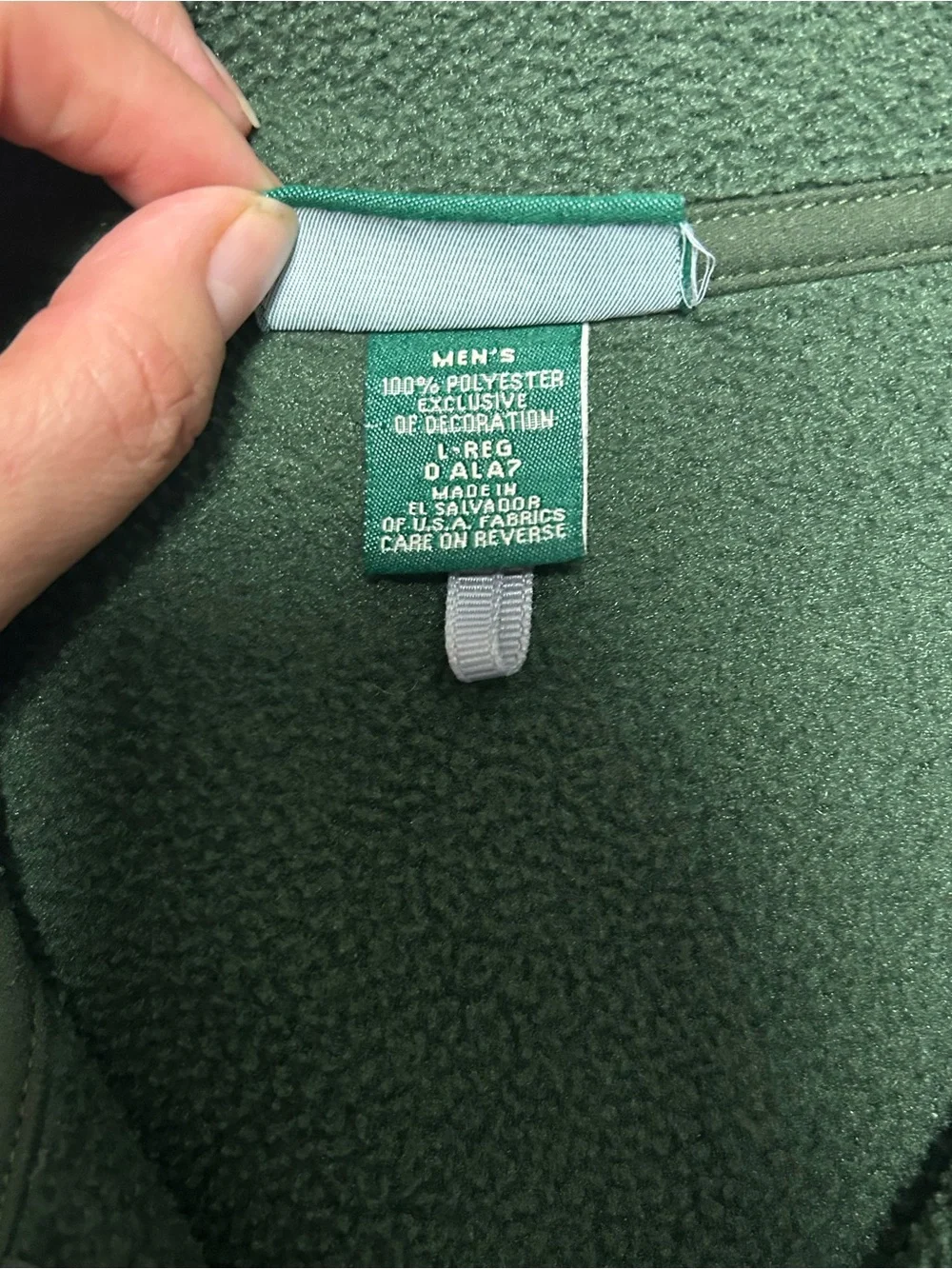 L.Bean Men’s Green Fleece Full Zip Vest Large Regular L Outdoor Hiking